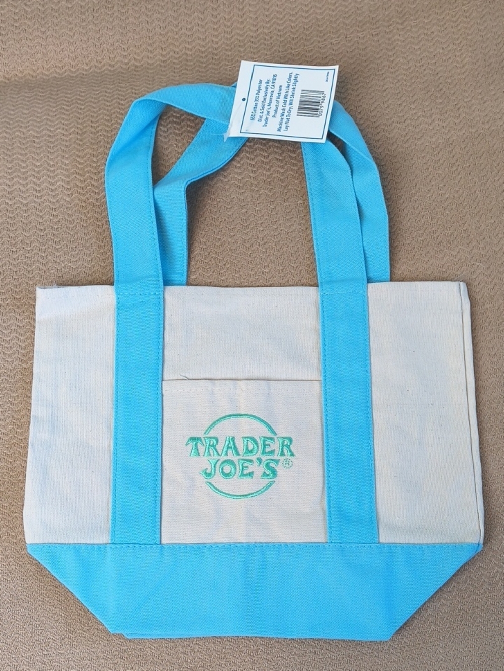 Trader Joe's Blue & Cream Canvas Mini Tote Bag